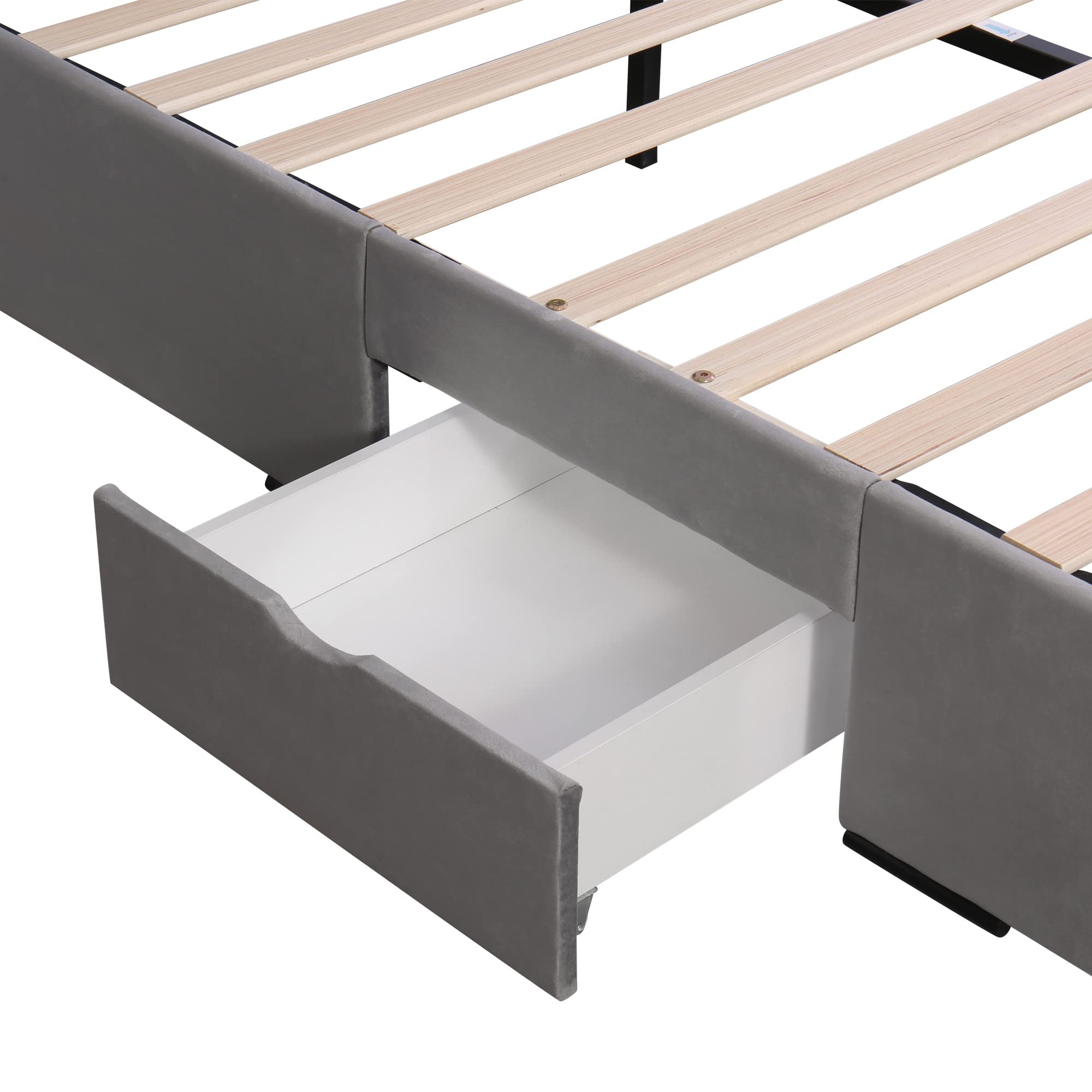 Dolamaní Letto matrimoniale 140x200 velluto grigio con 4 cassetti