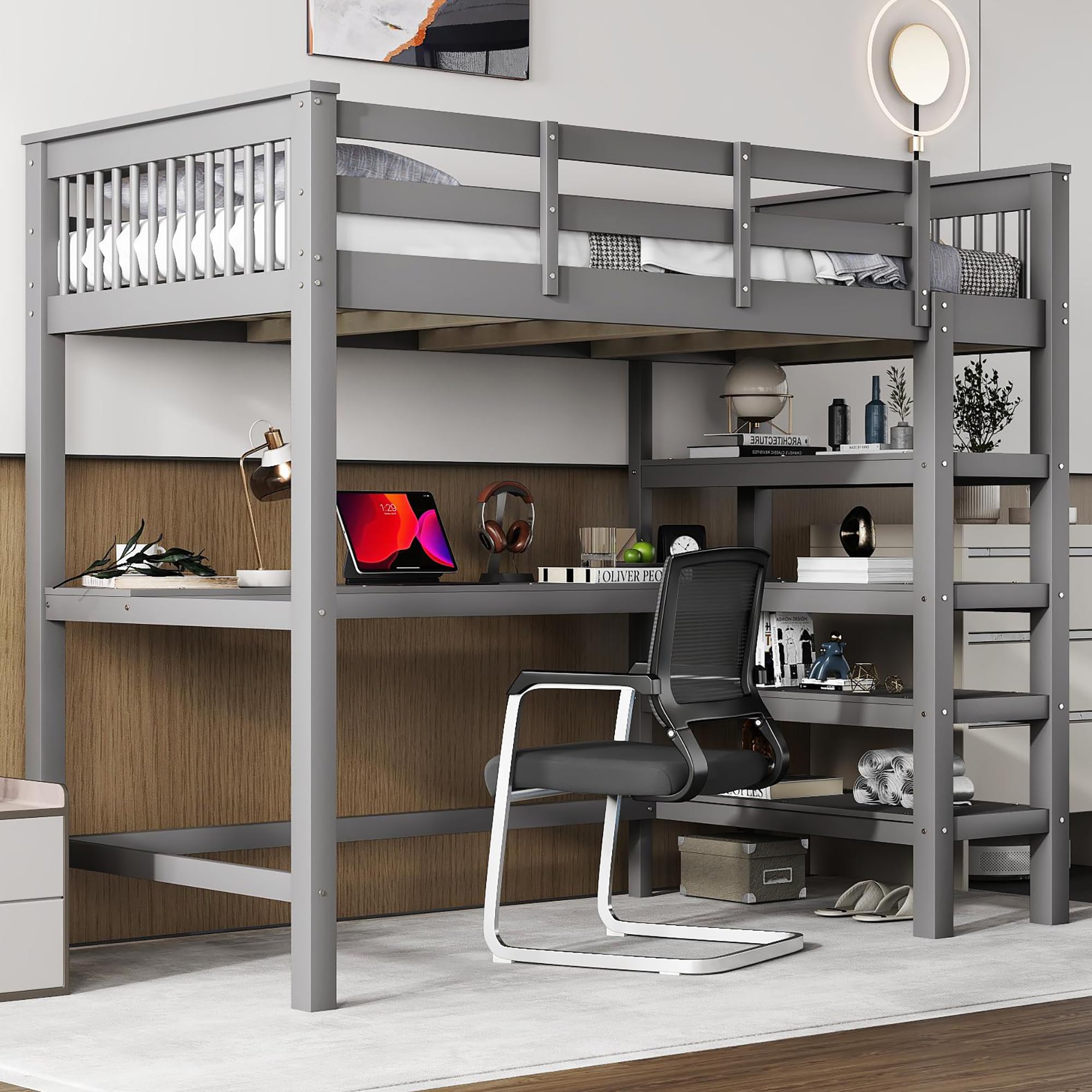 Dolamani Letto a Soppalco 90x200 con Scrivania Grigio
