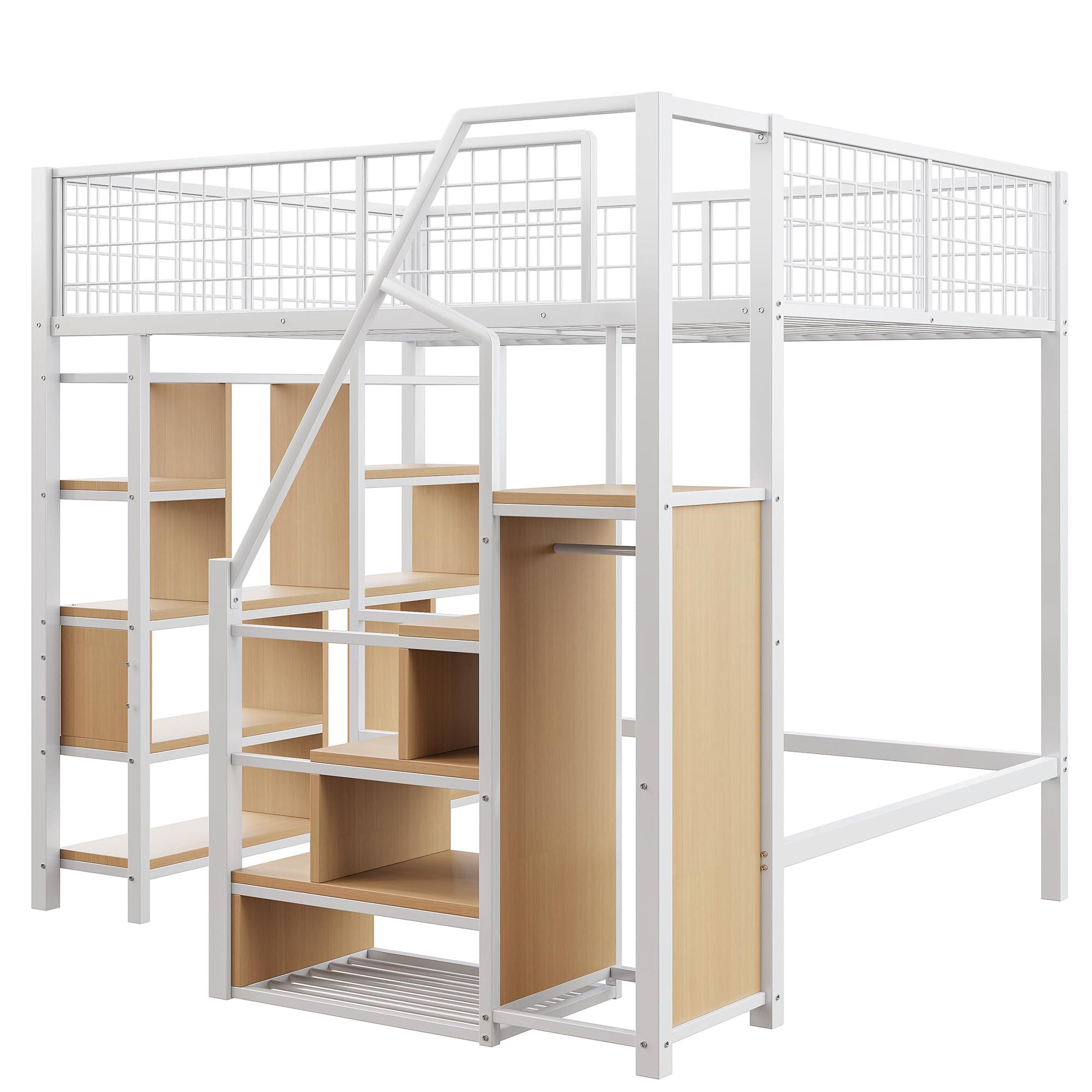 Dolamaní Letto a Soppalco 140x200 con Armadio Bianco in Metallo
