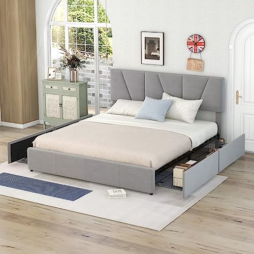 Dalamaní Letto Imbottito Velluto 160x200 Grigio 4 Cassetti