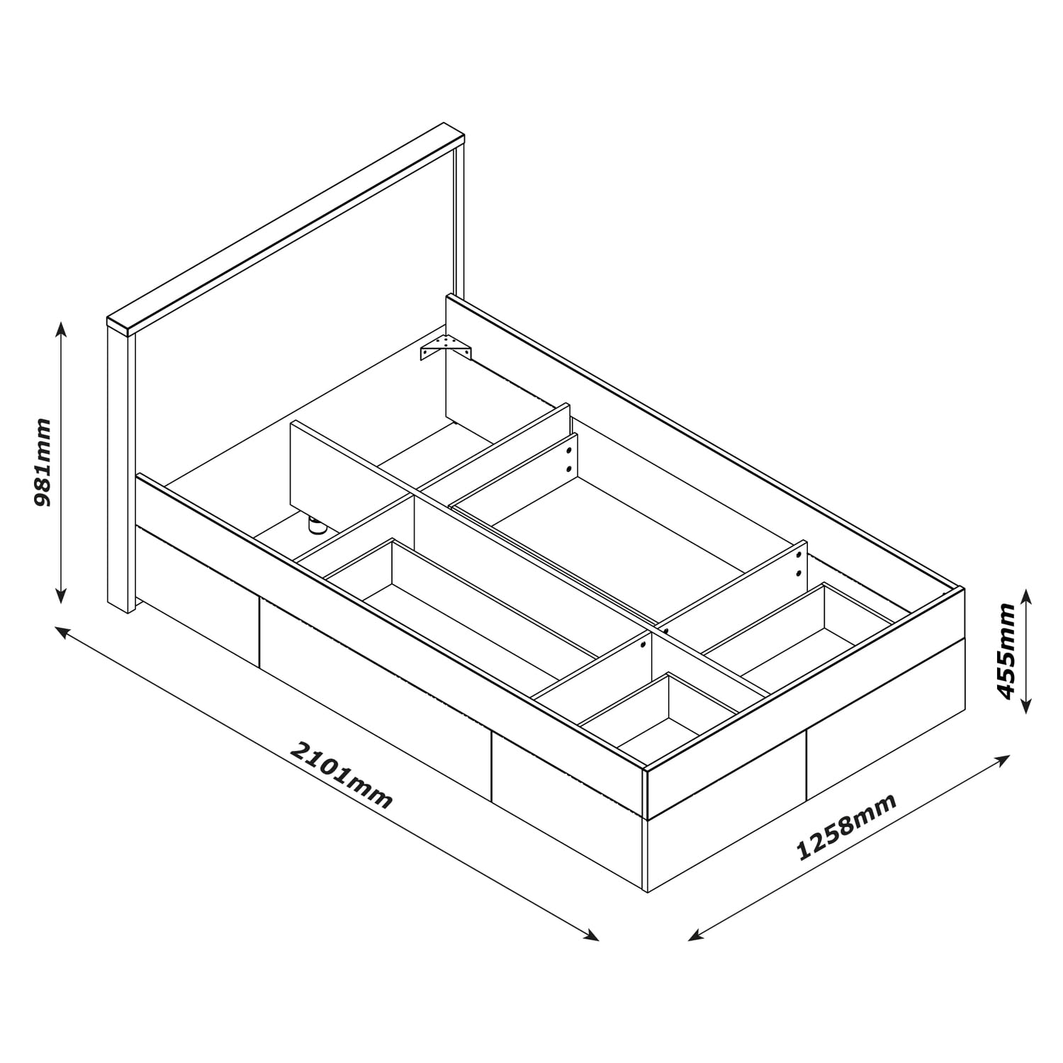 Composad Velata letto 1 piazza e mezza 4 cassetti bianco