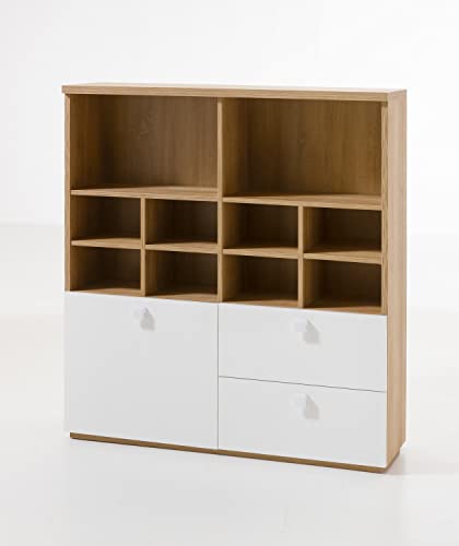 Composad Globo Libreria 120 cm con Cassetti rovere bianco