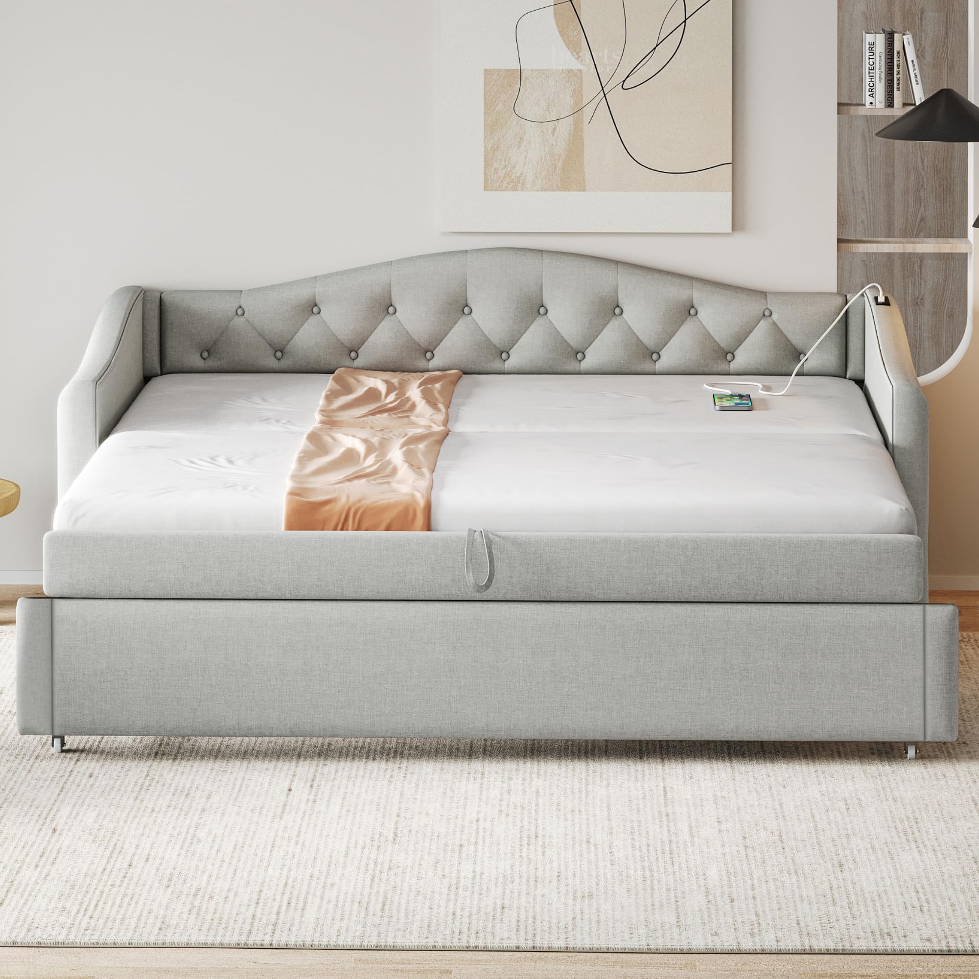 Dolamaní Divano Letto 90/180x200 Grigio Tessuto Lino