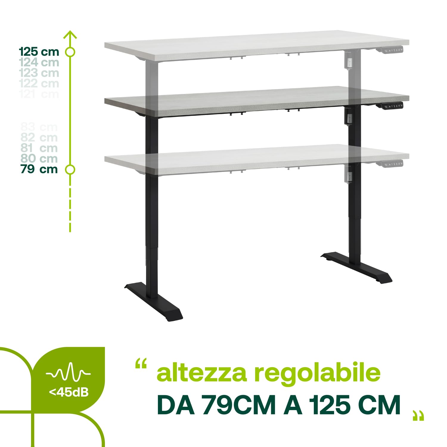 Composad Energia scrivania elettrica 150x69 cemento nero altezza regolabile