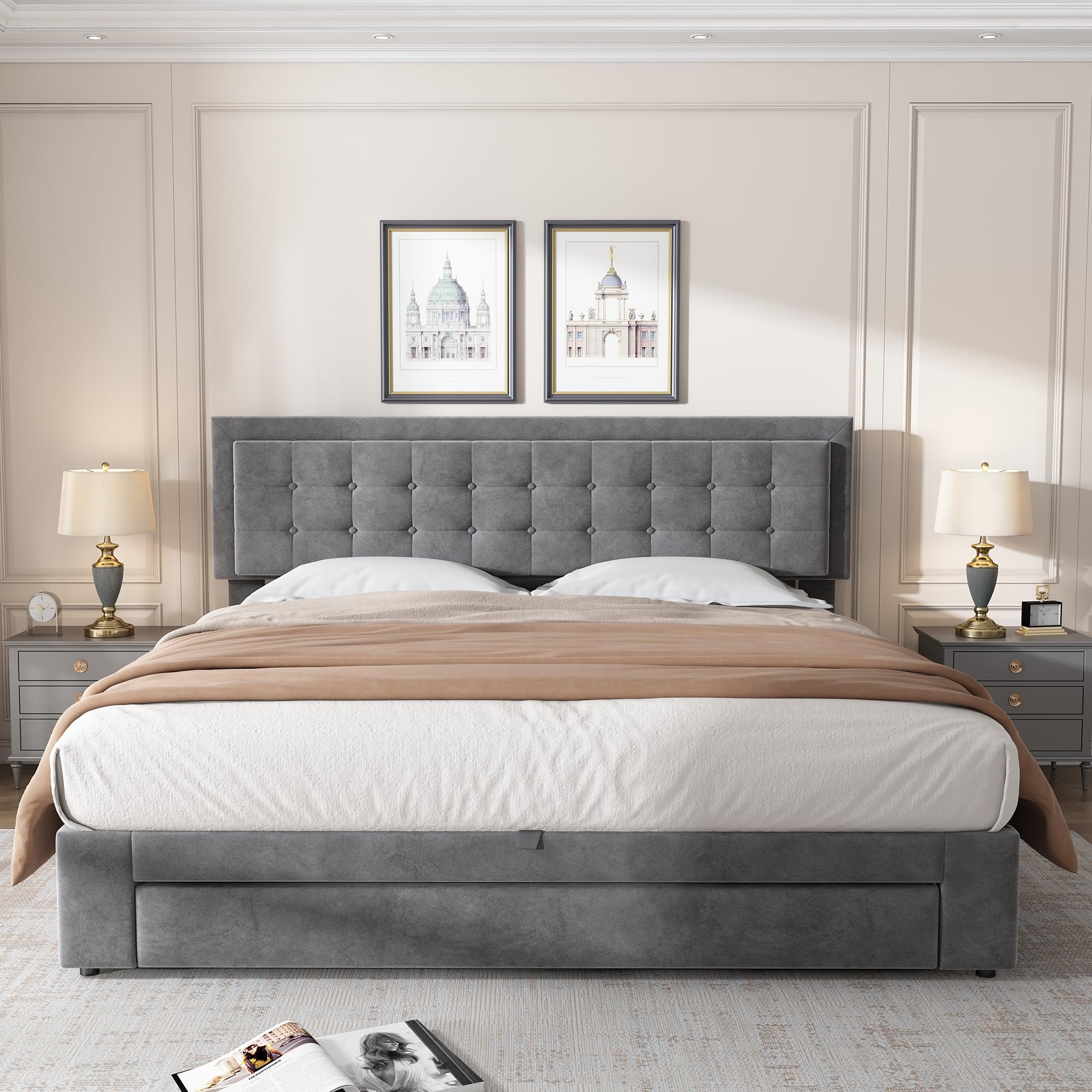Dolamaní Letto Imbottito Grigio 180x200 Contenitore Tessuto