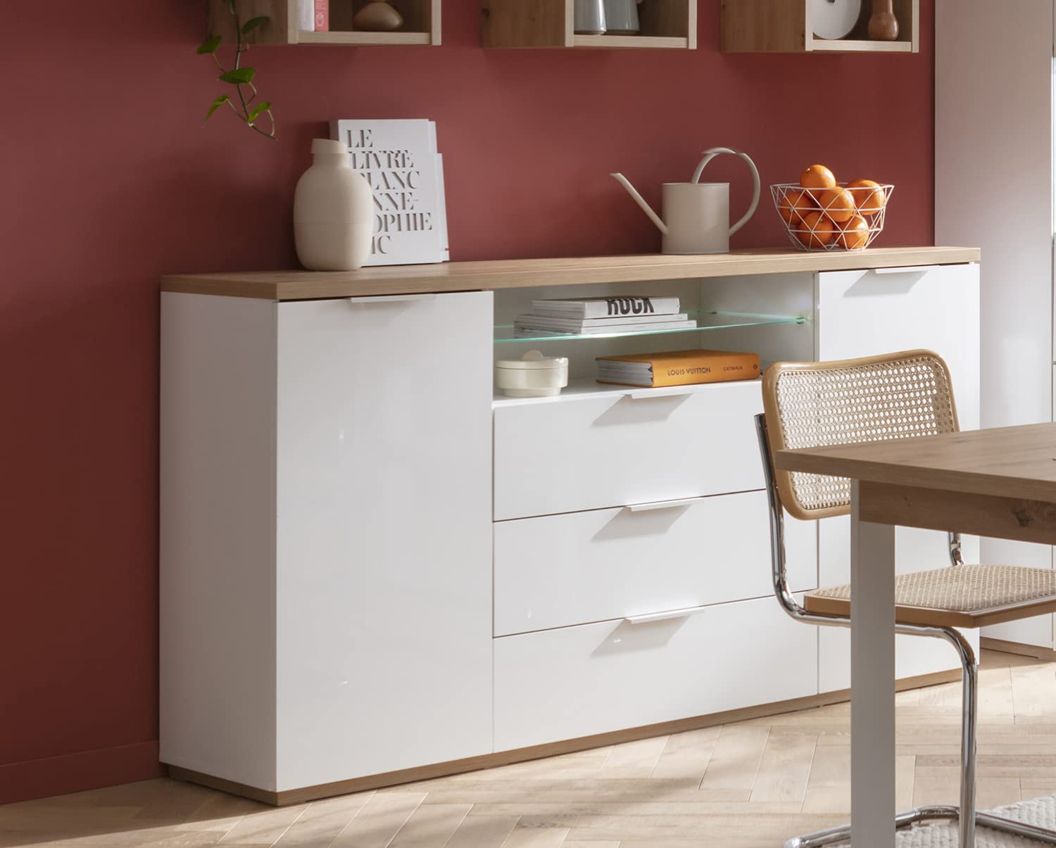 Composad Mundi Credenza 3 Cassetti 2 Ante Bianco Rovere
