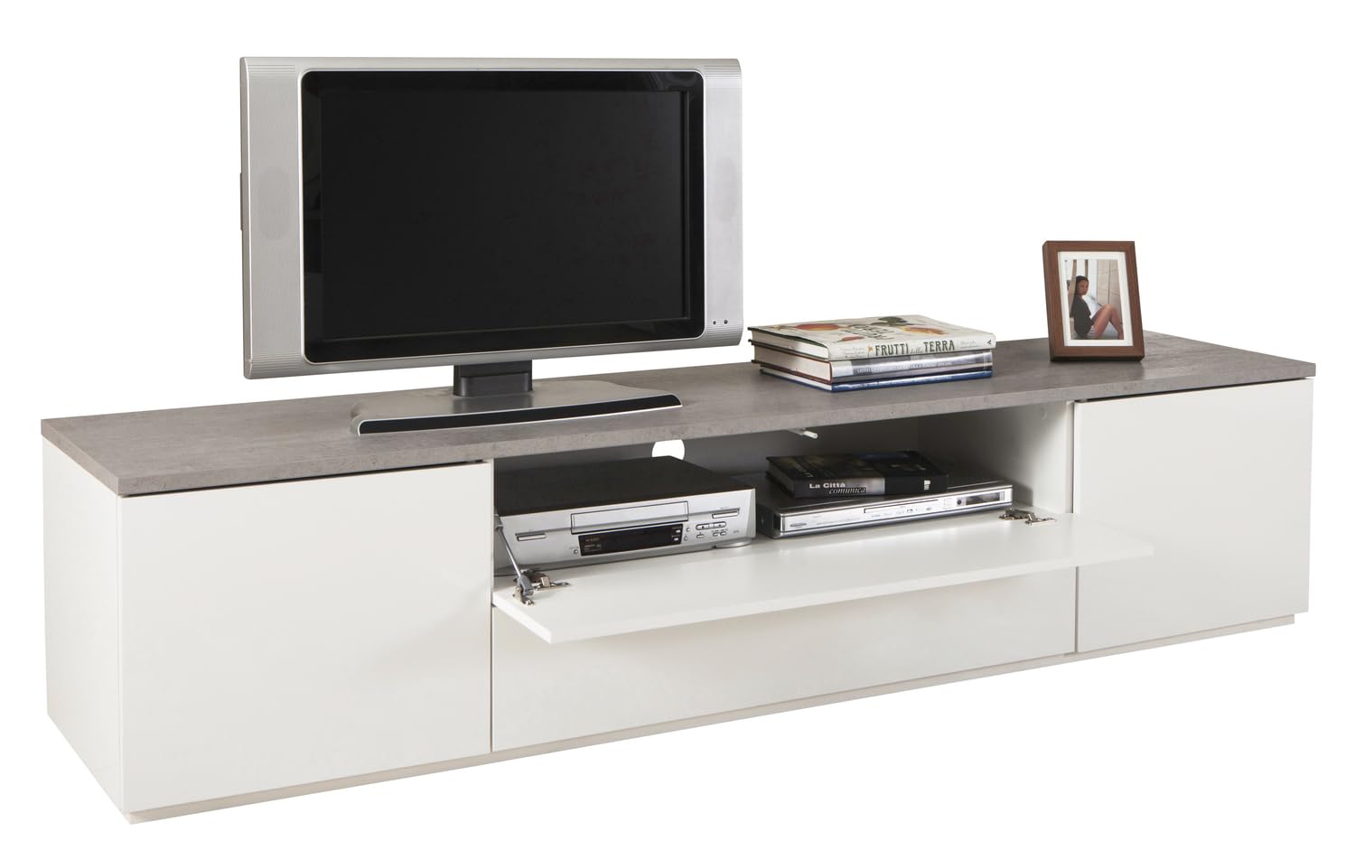 Composad Privilegio Mobile TV 200 cm Cemento Bianco 2 Ante