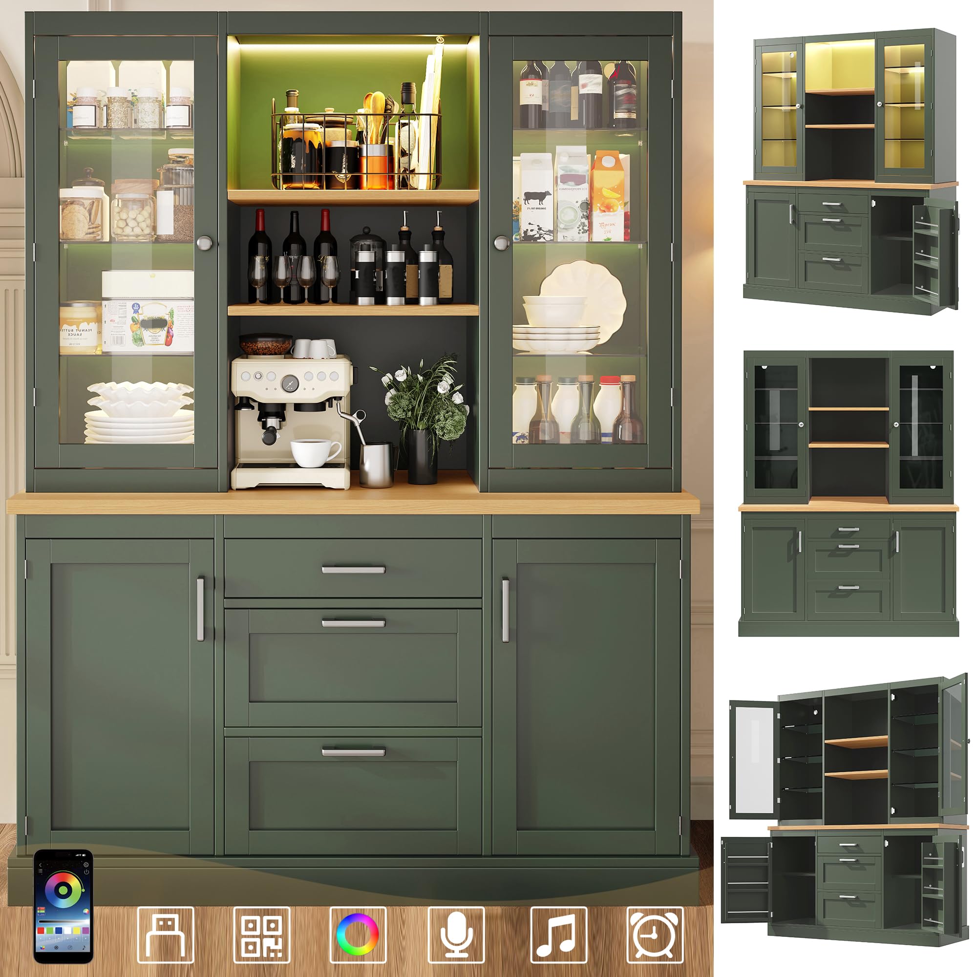 Dolamaní Credenza Verde 140x40x185 cm LED App 3 Cassetti
