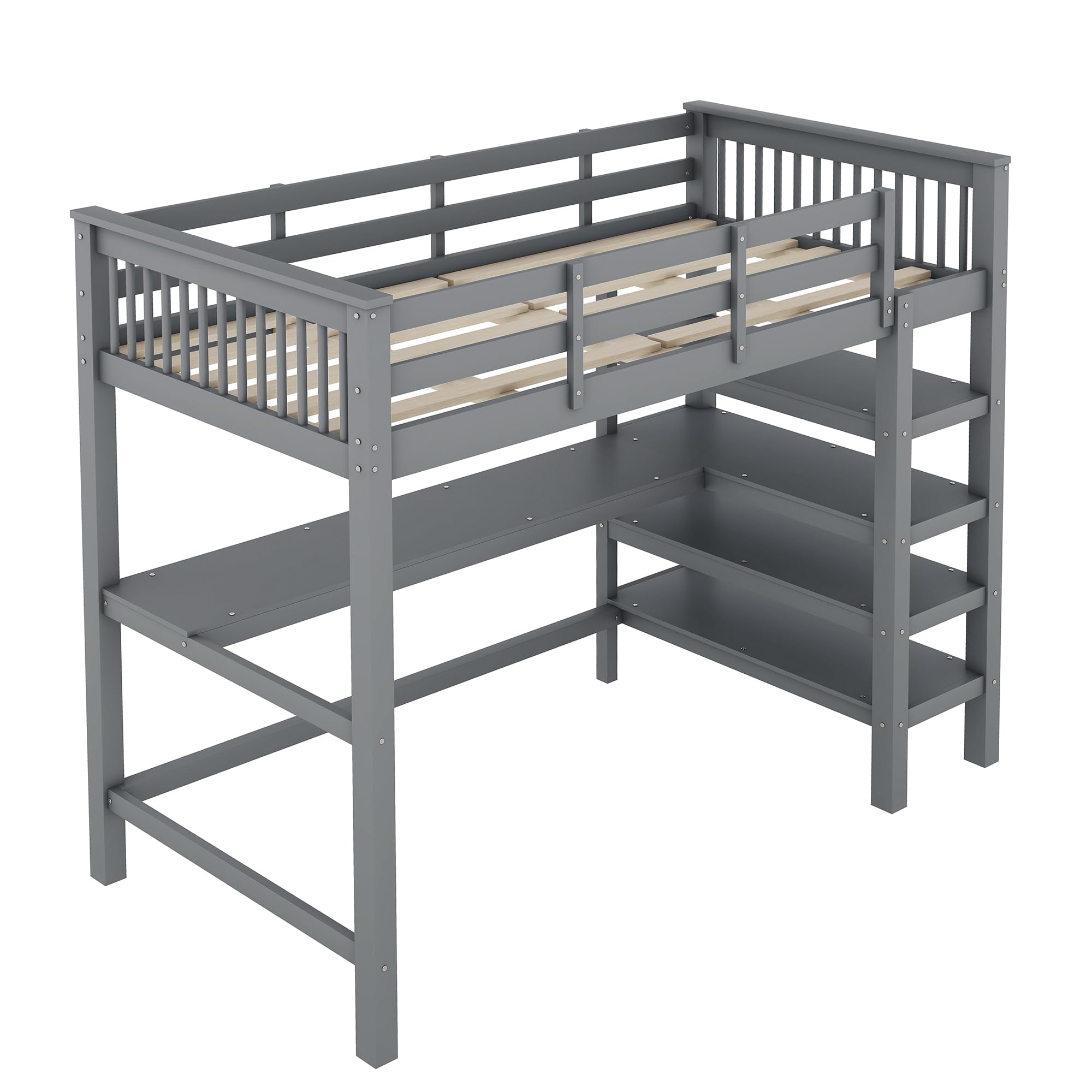 Dolamani Letto a Soppalco 90x200 con Scrivania Grigio