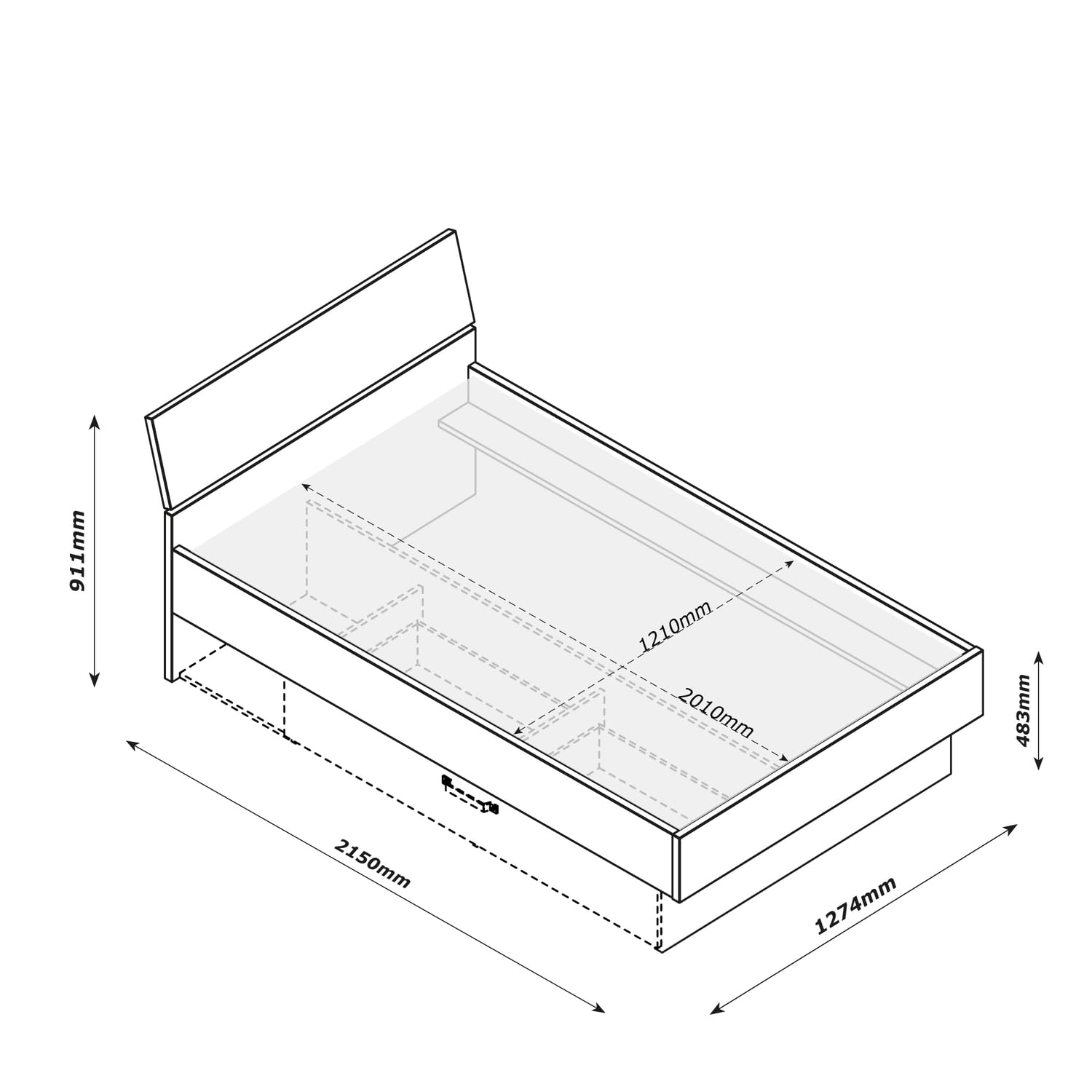 Composad LaFabrica Letto 1 Piazza e Mezza 127 cm Rovere Grigio Cassetto
