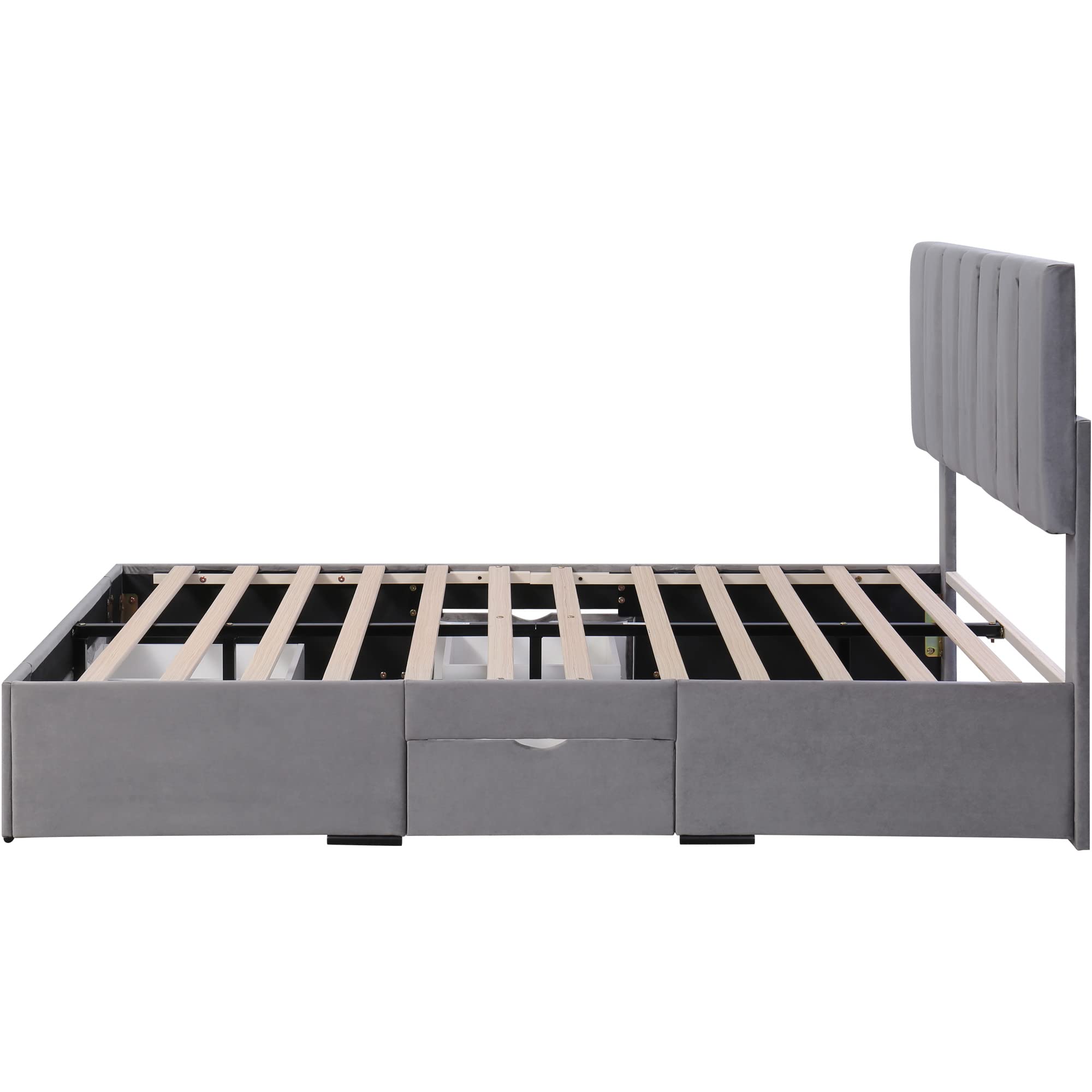 Dolamaní Letto matrimoniale 140x200 velluto grigio con 4 cassetti
