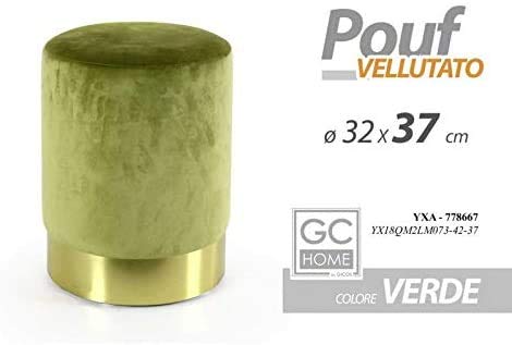 Iperbriko pouf in velluto verde con fascia oro 32 cm