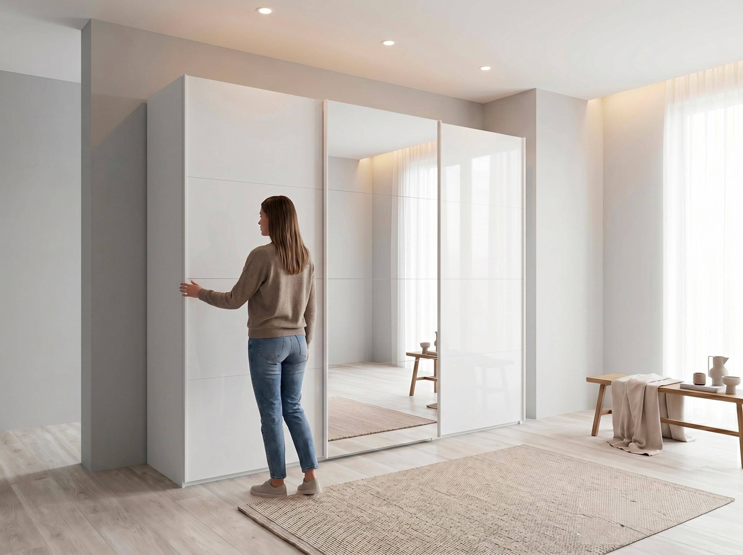 Composad Systema Armadio 3 Ante 1 Specchio Bianco Laccato 304cm