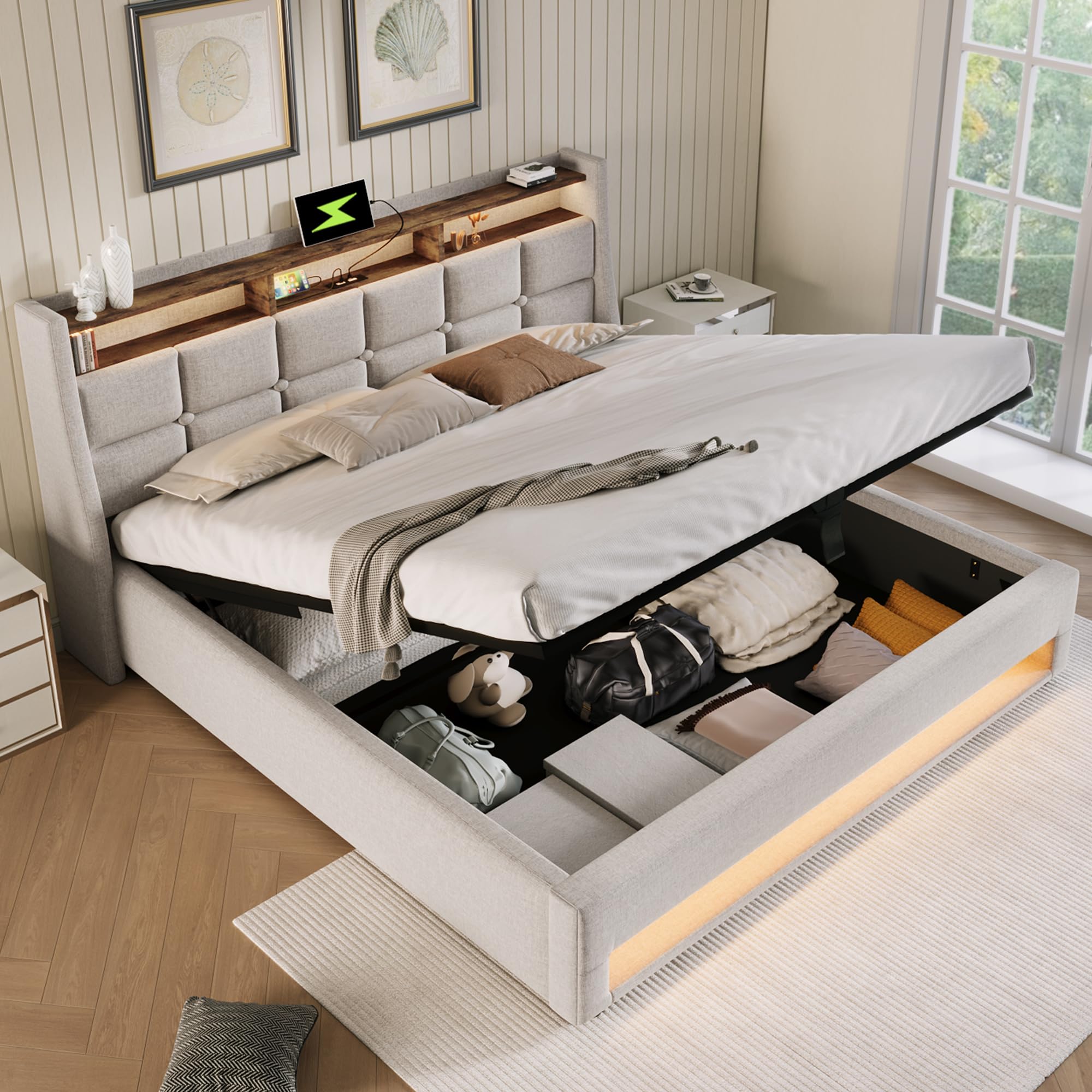 Dolamaní letto contenitore 160x200 beige con LED