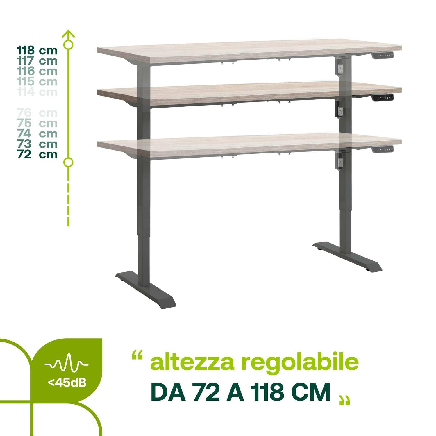 Composad Energia scrivania regolabile 150x69 rovere sonoma grigia