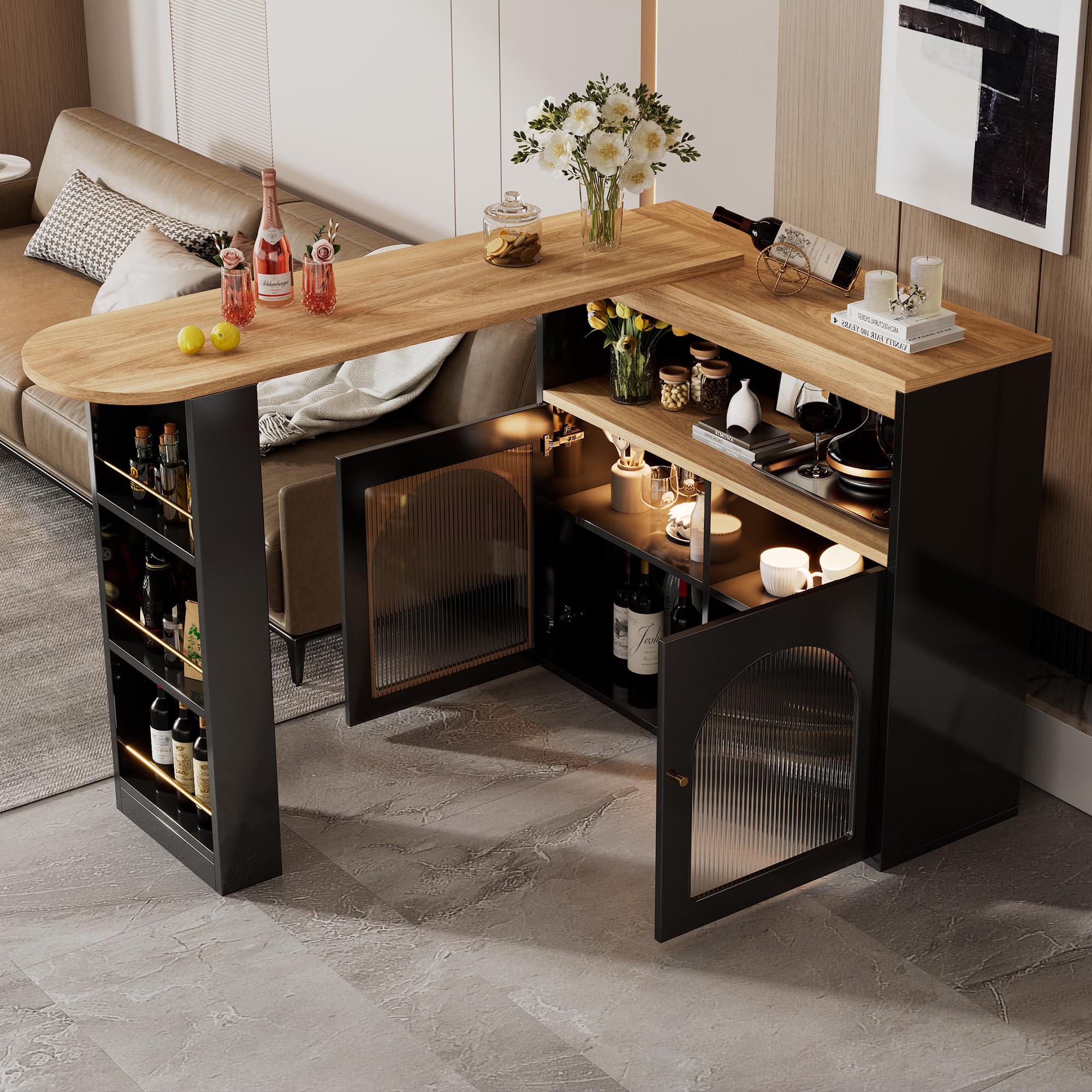 Dolamaní tavolo bar allungabile 138-193 cm nero con LED