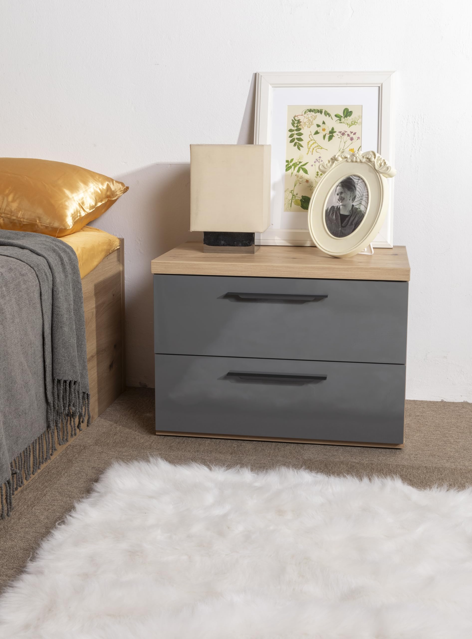 Composad Sposami comodino 2 cassetti rovere mielato grigio titanio