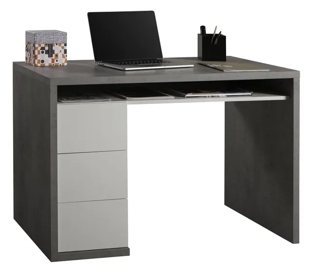 Composad Moneta Scrivania 3 Cassetti Cemento Bianco 110 cm