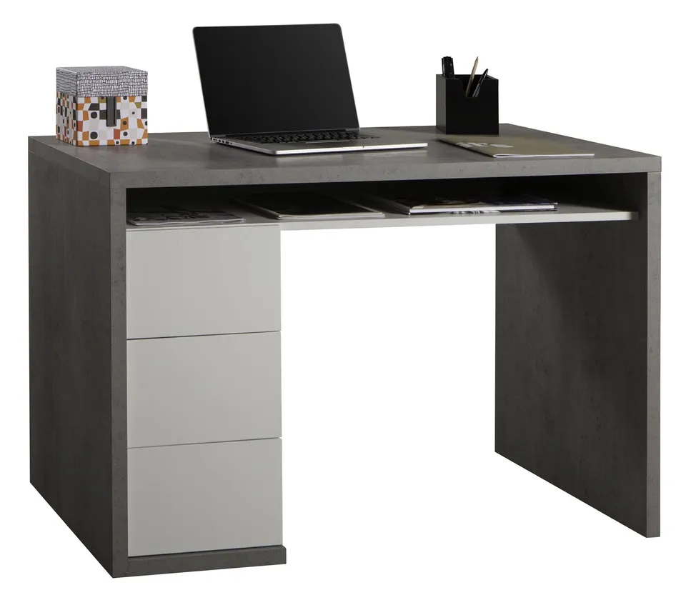 Composad Moneta Scrivania 3 Cassetti Cemento Bianco 110 cm