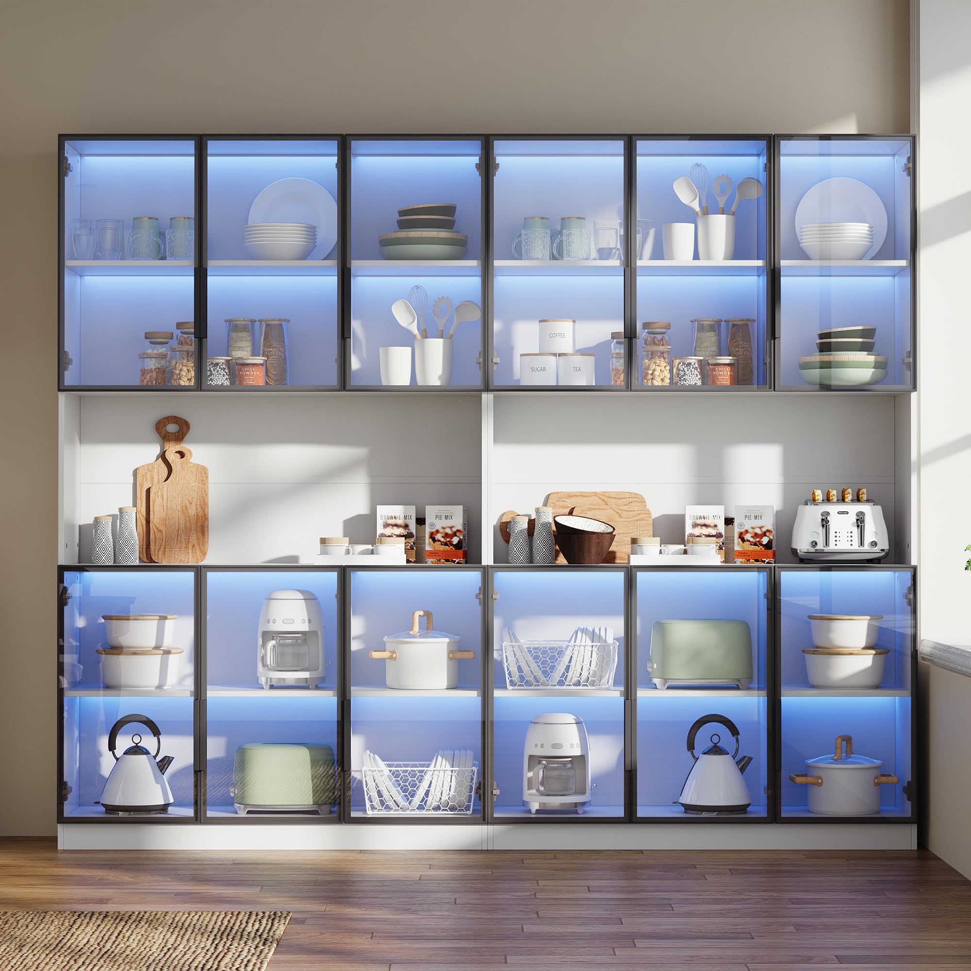 Dolamaní Vetrina LED Bianca 240x34x200 cm 12 Ante Vetro