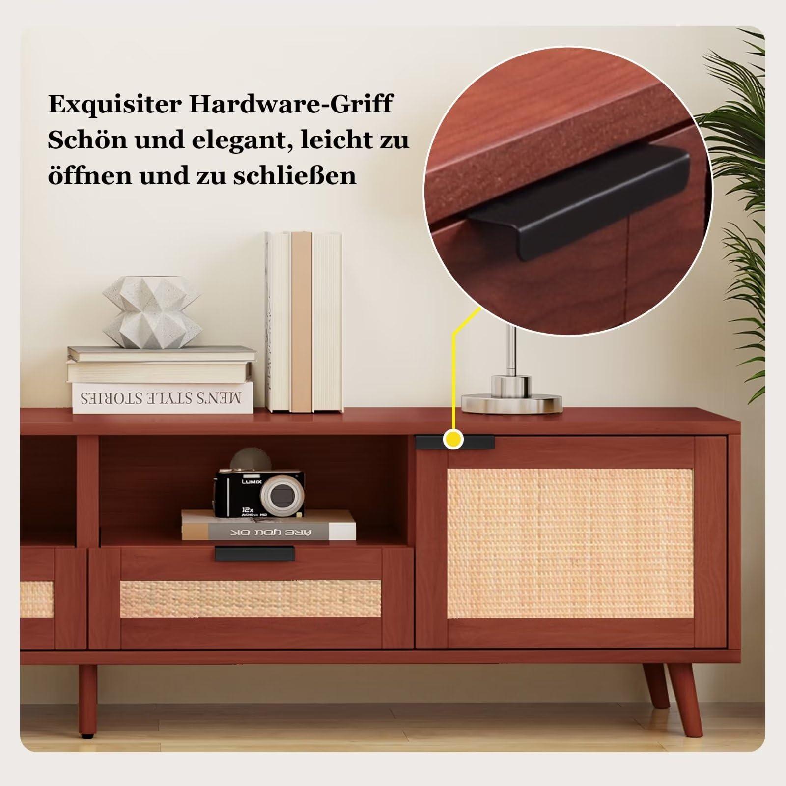 Dolamaní mobile TV rattan 200 cm rosso-marrone noce