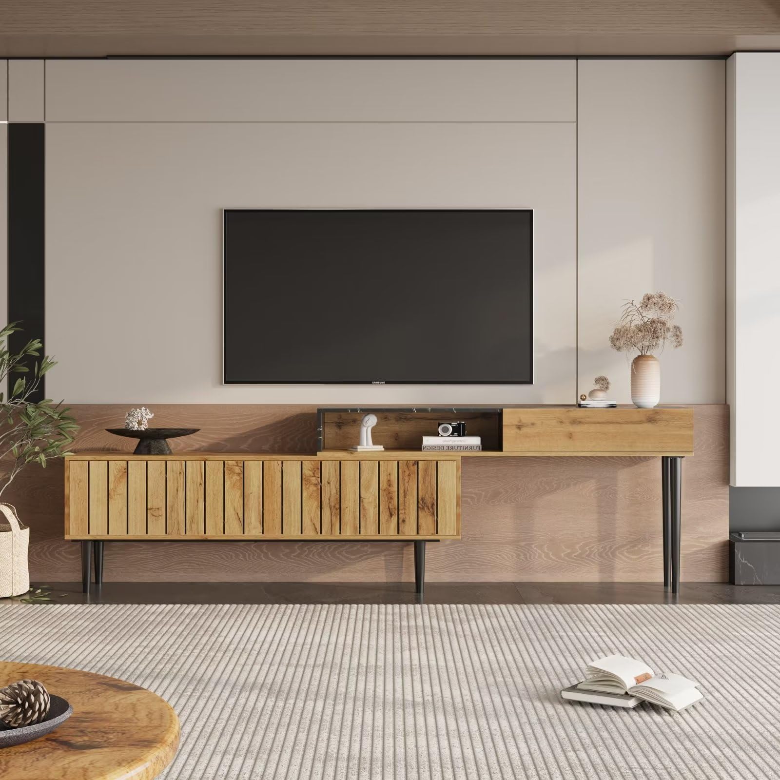 Dolamaní Mobile TV 129 cm Legno Scuro Effetto Marmo Ferro
