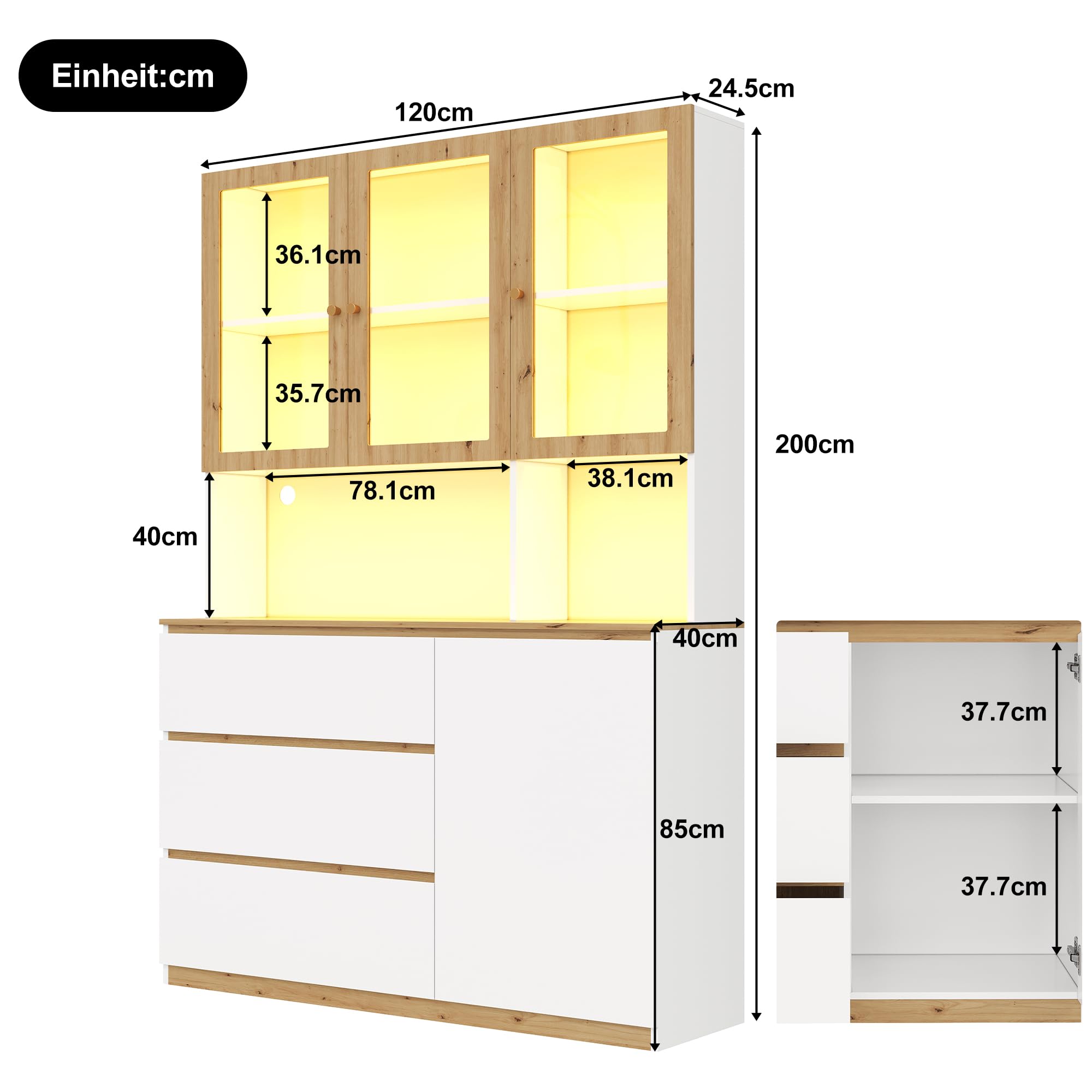 Dolamaní Armadio Alto Bianco 120x40x200 cm Vetrina LED