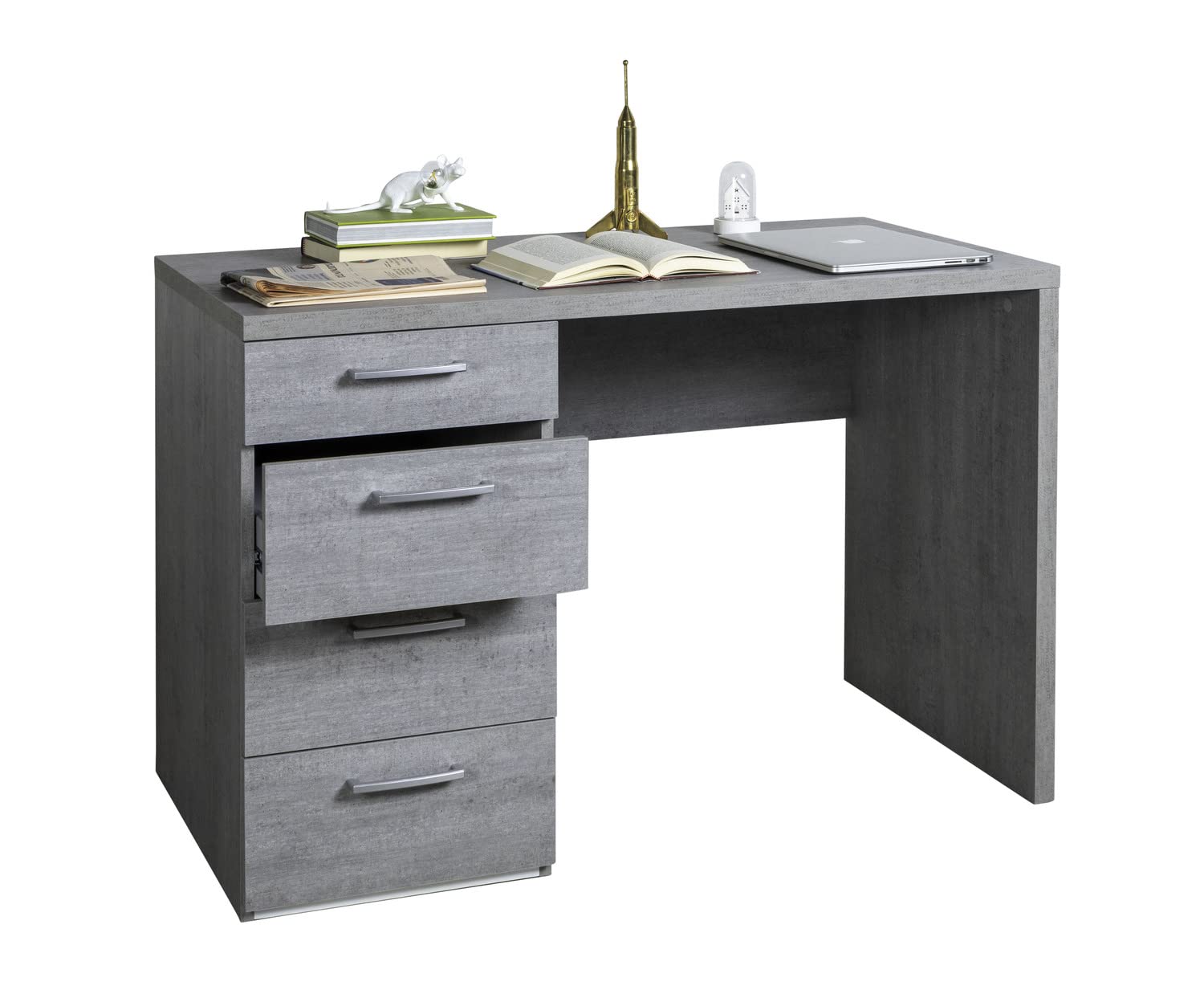 Composad Moneta scrivania 4 cassetti grigio cemento