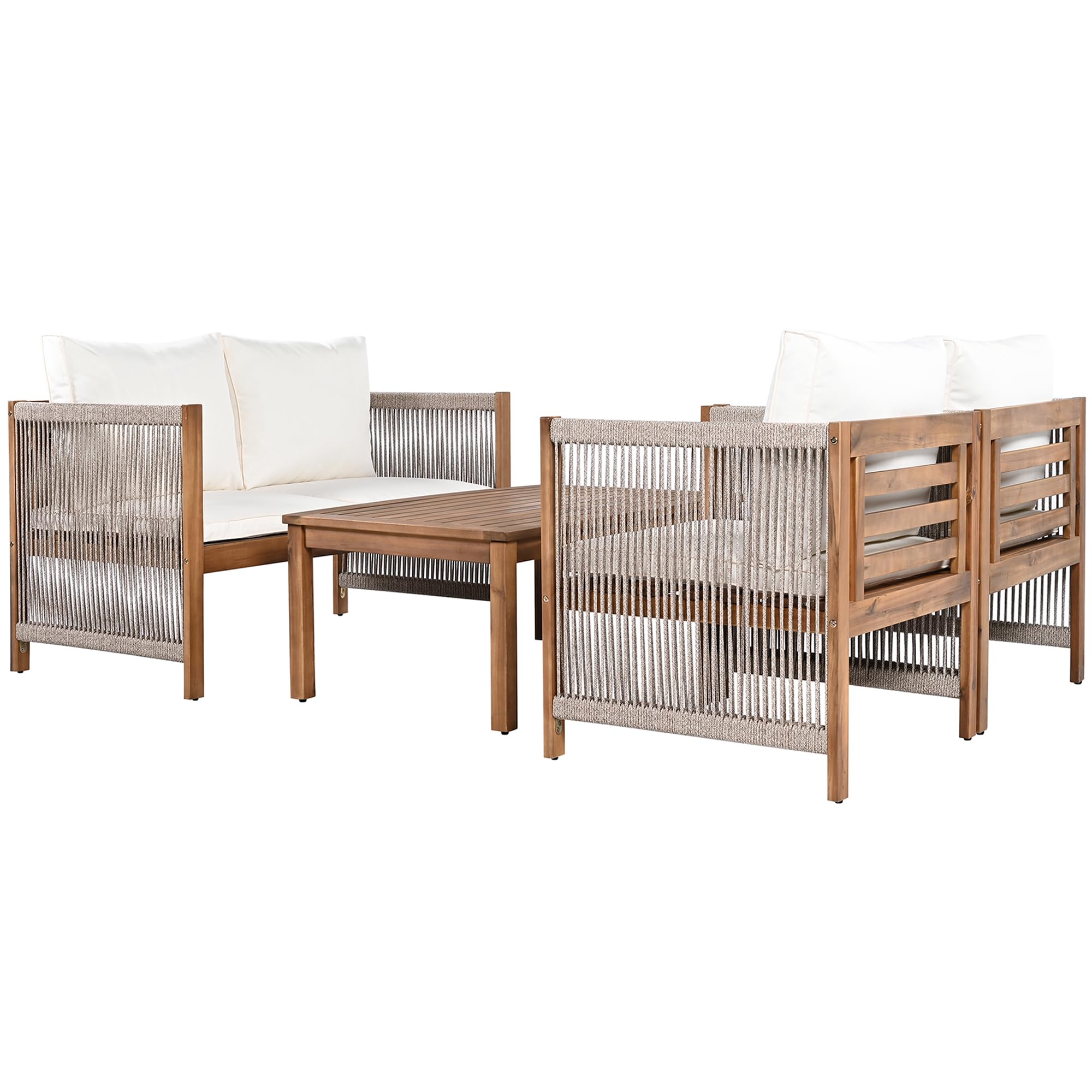 Dolamaní Set Salotto da Giardino Grigio 4 Pezzi Rattan Acacia