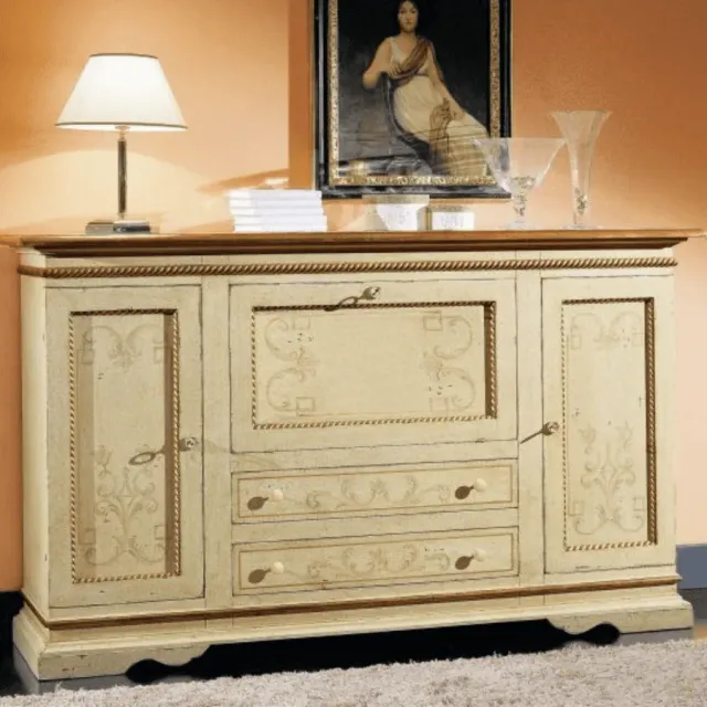 EPOCANTICA Credenza Decorata Foglia Oro 196 cm avorio