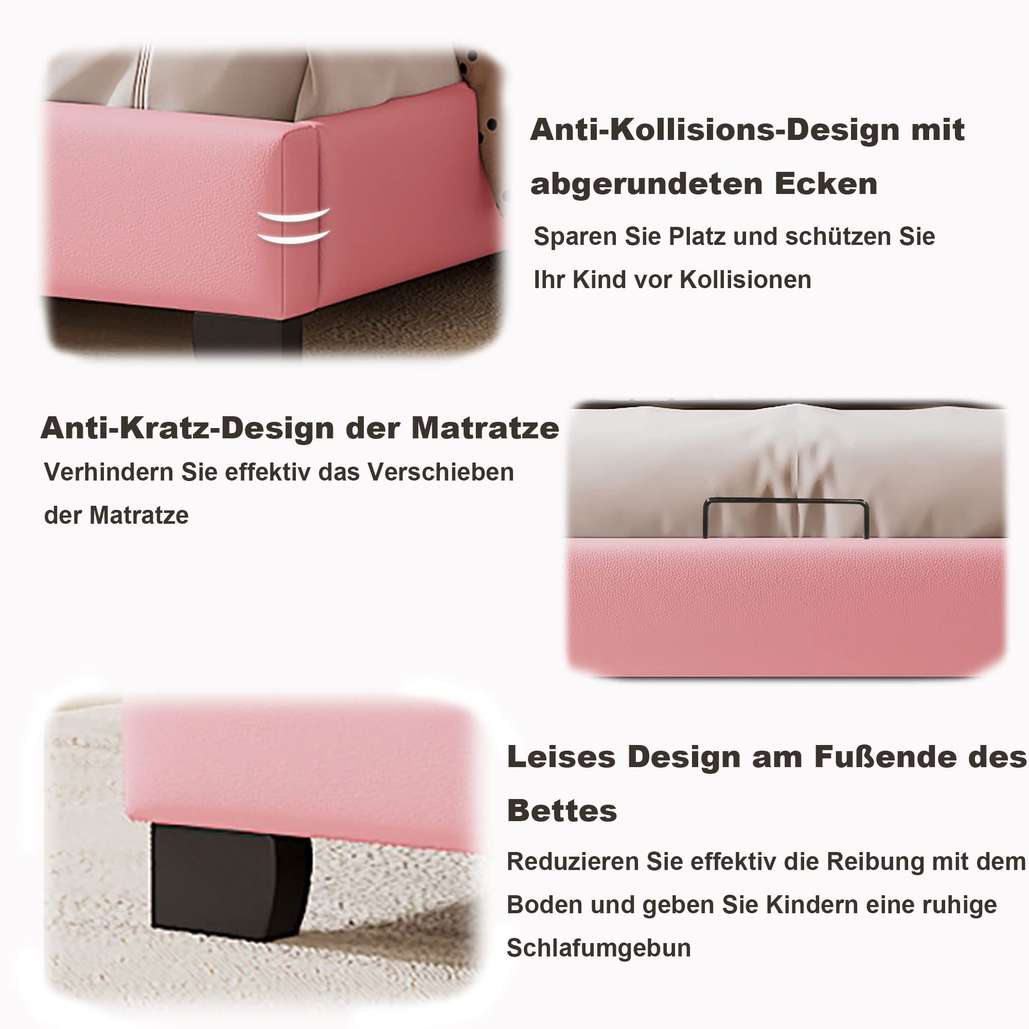 Dolamaní letto bambini rosa 90x200 orecchie coniglio