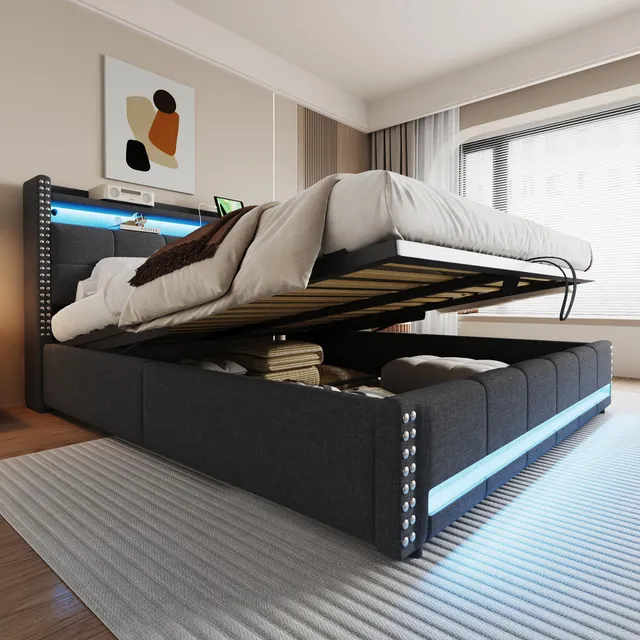 Dolamaní Letto contenitore 180x200 grigio lino LED USB