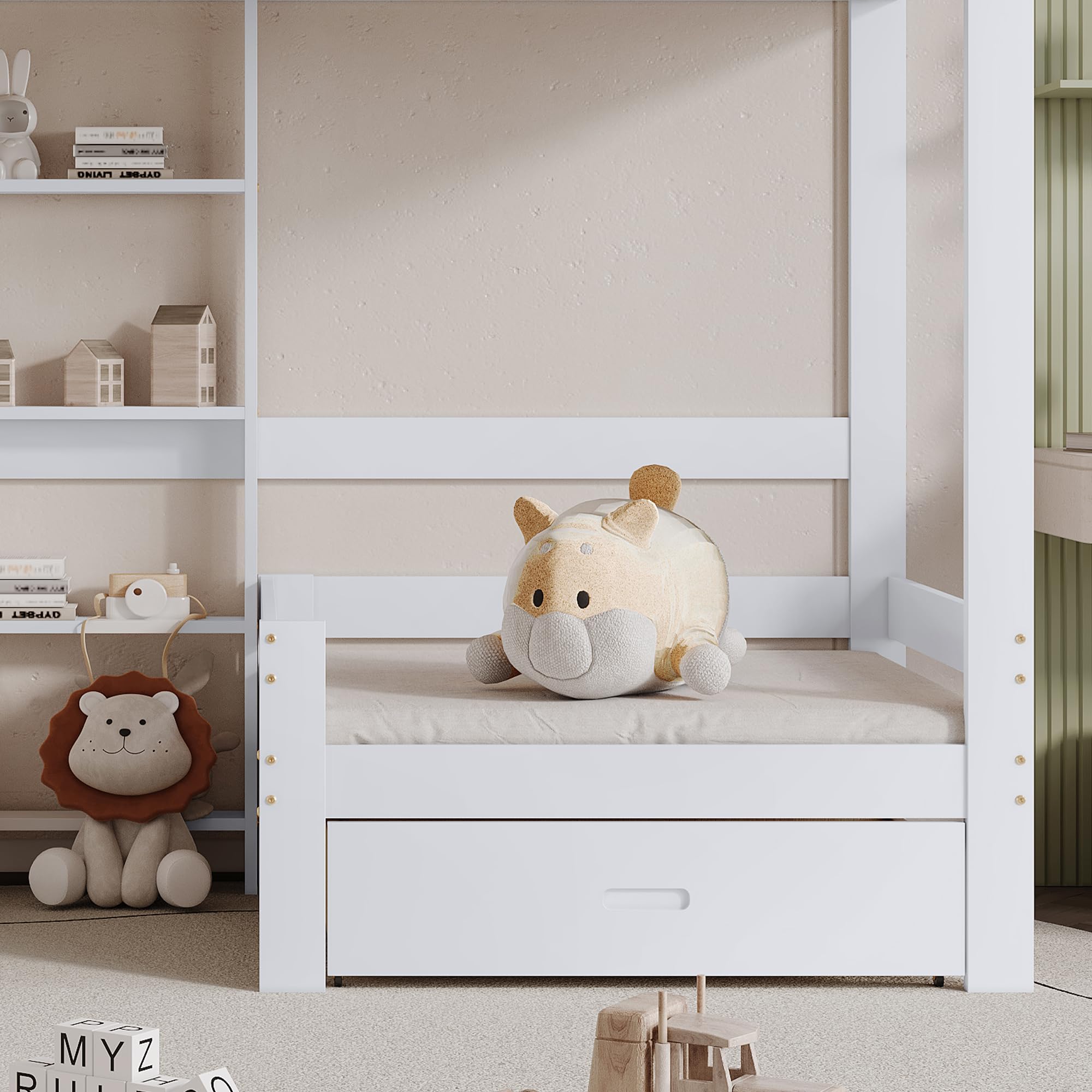 Dolamaní letto a soppalco 90x200 bianco con divano