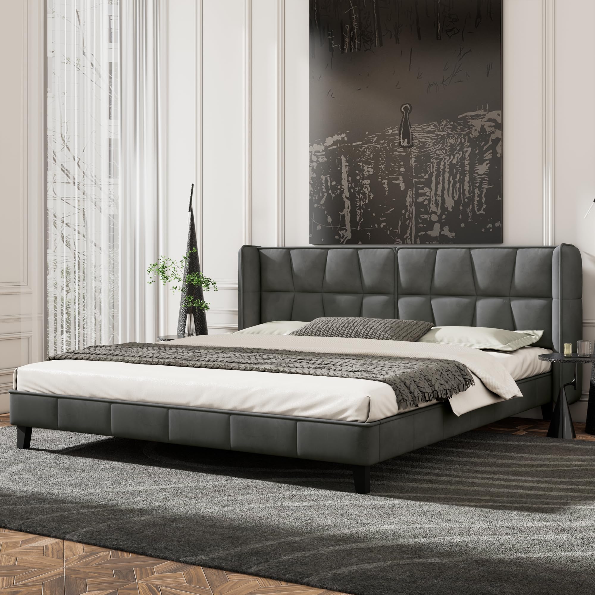 Dolamaní Letto imbottito 180x200 grigio velluto testiera