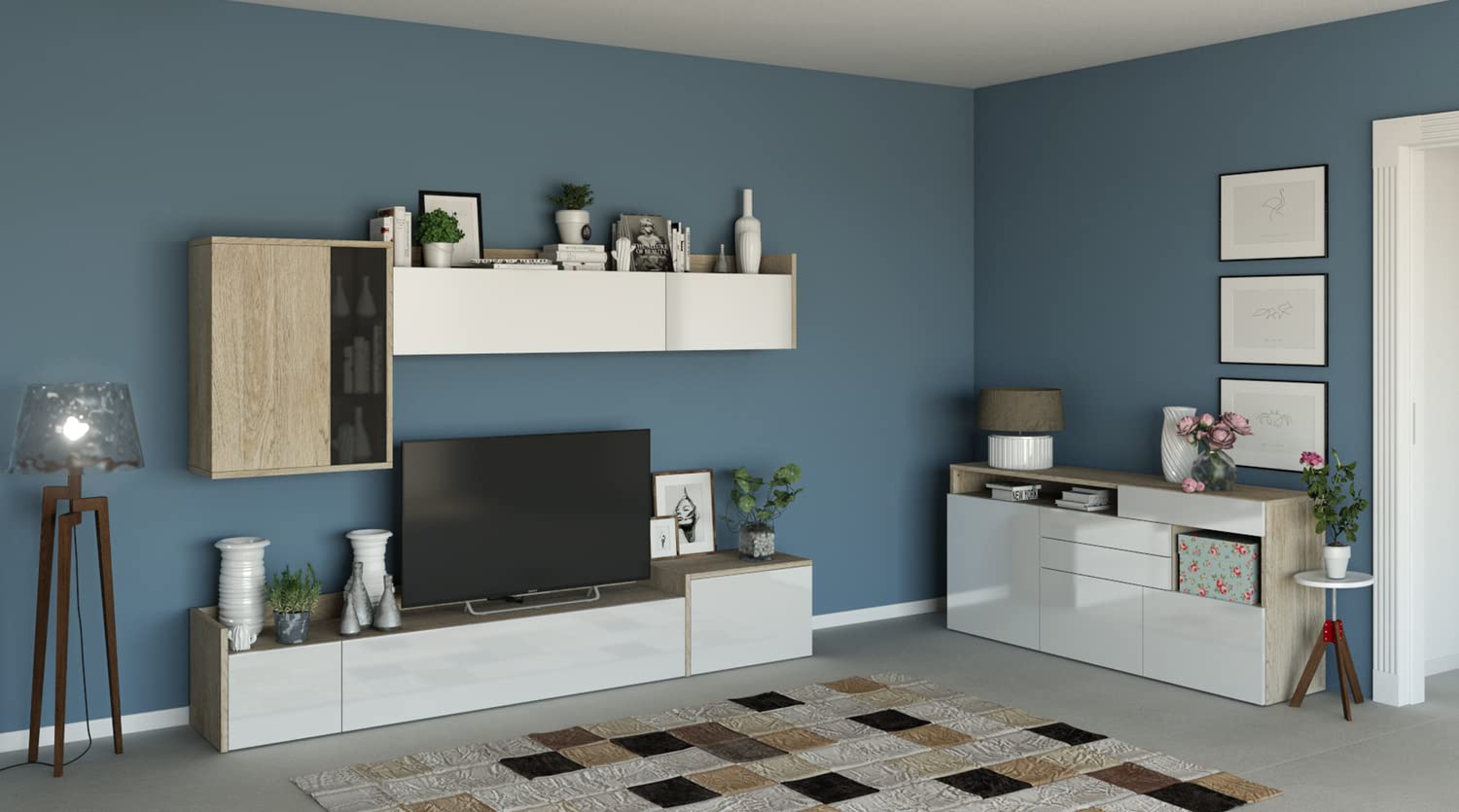 Composad Galleria soggiorno completo rovere gessato e bianco lucido